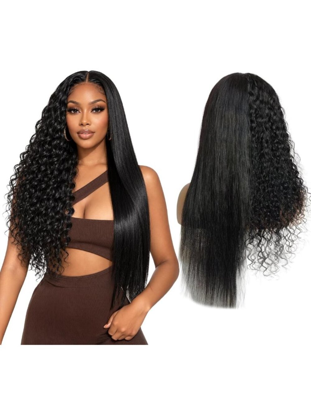 24in 2-in-1 Straight & Water Wave Lace Front Human Hair Wig - Versatile Style